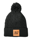 Black Knit Cable Leather Patch Beanie