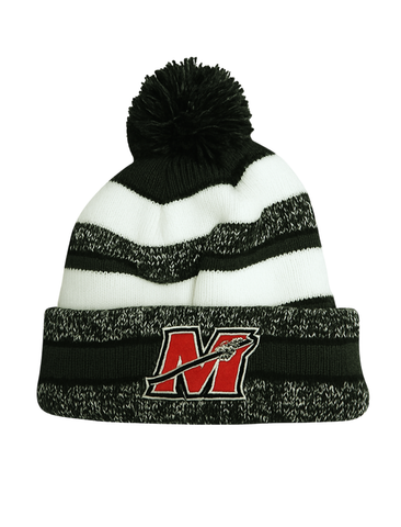 Warrior Black/Gray/White Stripe Pom Pom Hat