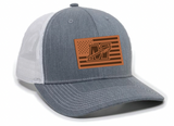 Gray and White Flag Patch Trucker Cap w/Red Stitching