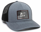Gray and Black Flag Patch Trucker Cap w/Red Stitching
